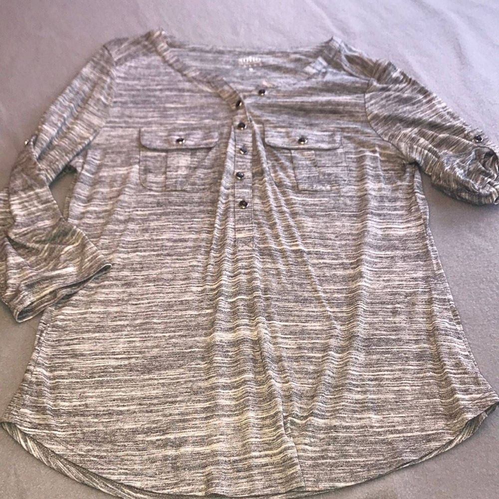 NY&Co BUTTON Grey Dress Blouse-Medium